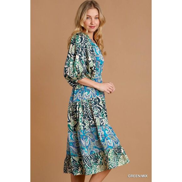 Umgee NWT Boutique Gypsy Boho Floral Paisley Print Dress S M L - Picture 8 of 10